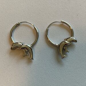 Silver Plated Dolphin Hoop Earrings
